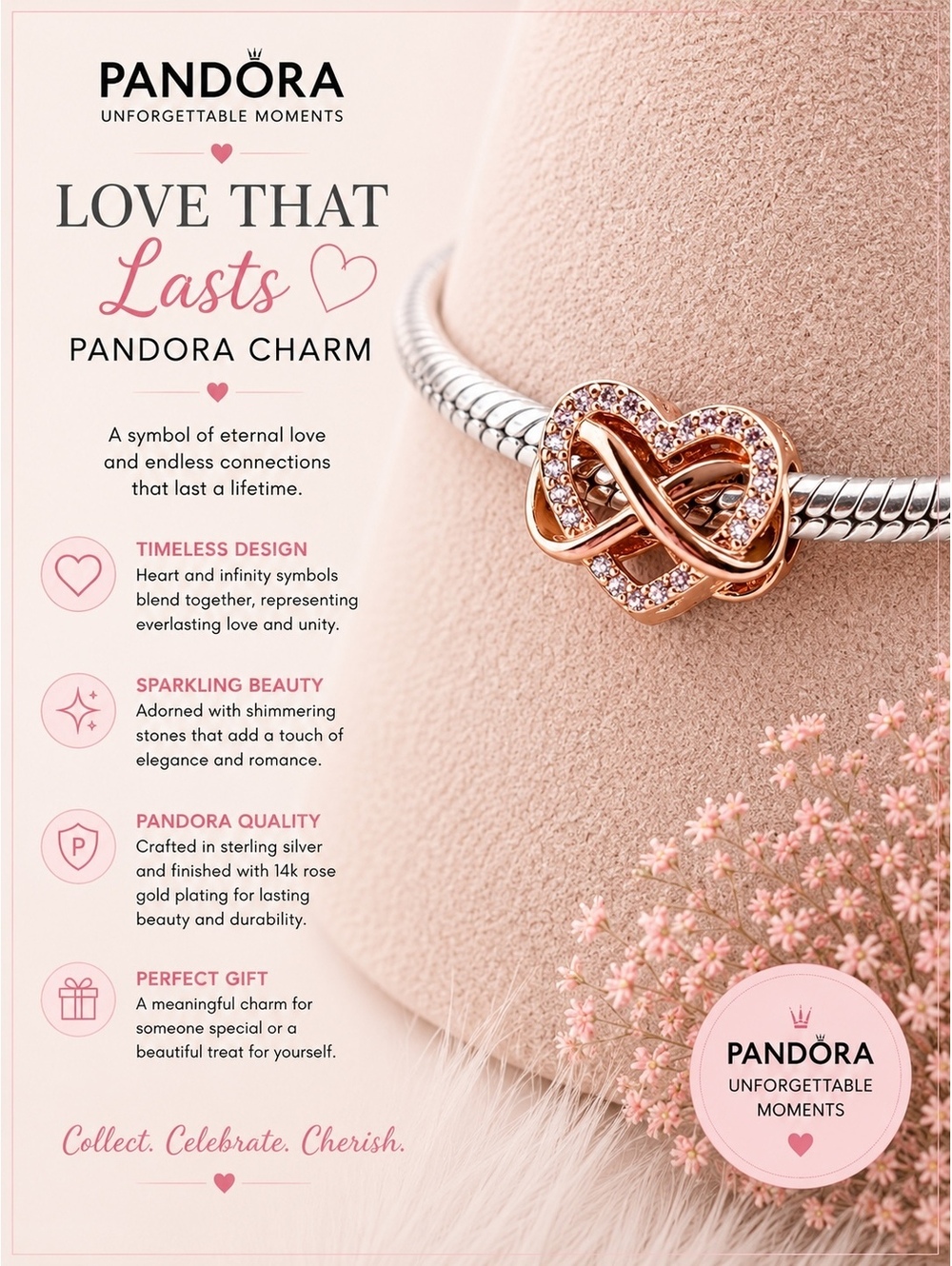 Pandora Love That Lasts Rose Gold Infinity Heart Charm